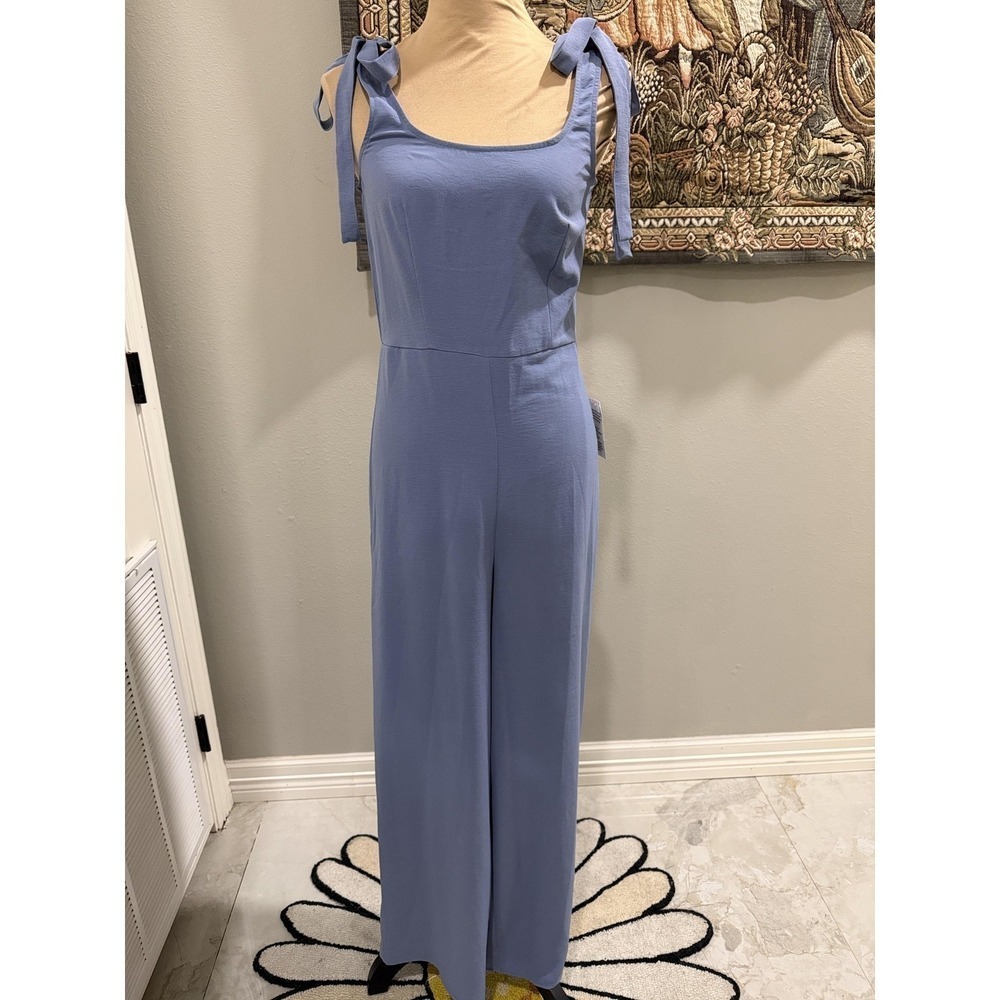 ASOS DESIGN Jumpsuit Womens XS Blue Tie Strap Square Neck Wide Leg Casual